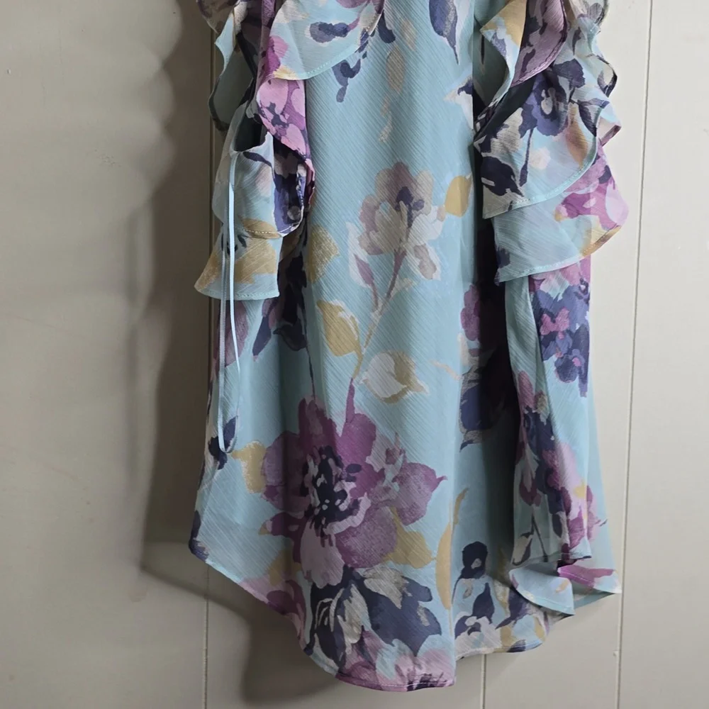 Women's Floral Ruffle Top - Blue and Purple 8 Lauren Ralph Lauren - Picture 8 of 9